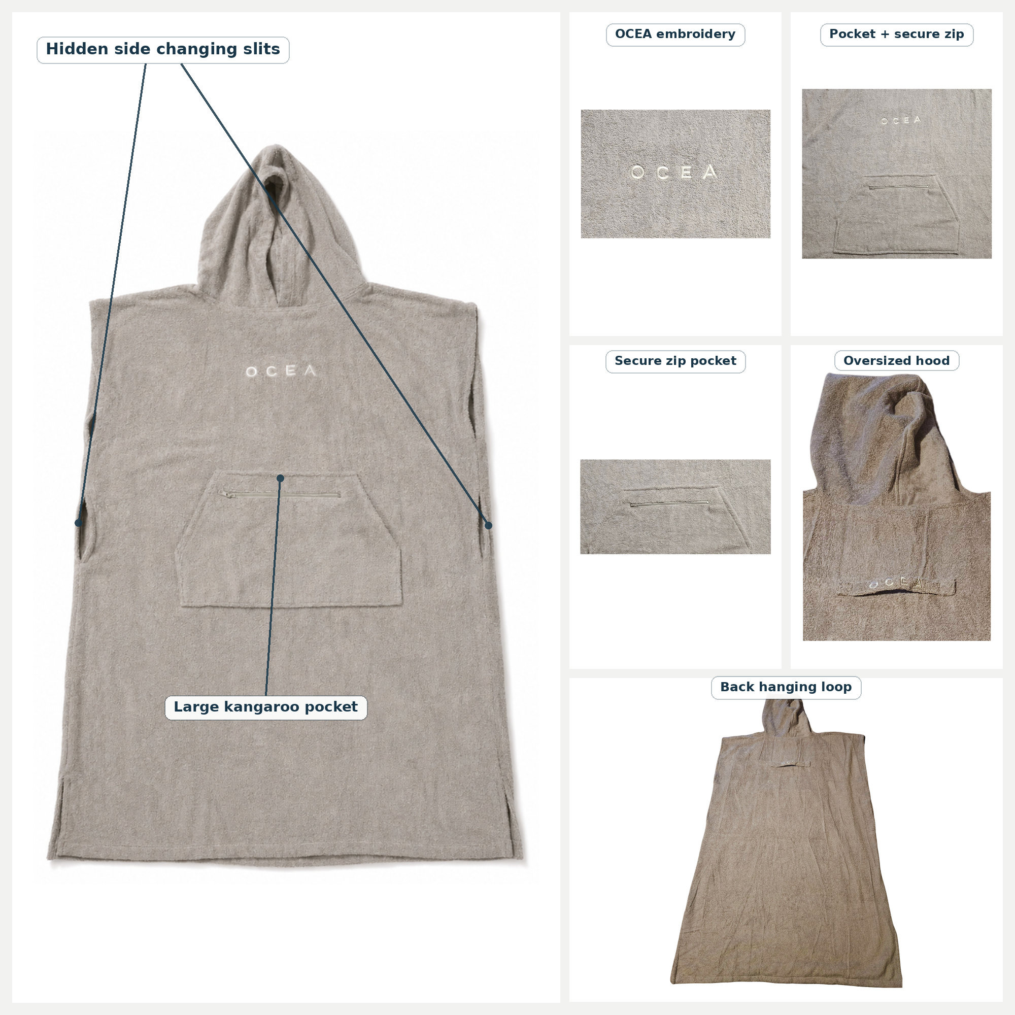 OCEA Premium Cotton Changing Poncho – Grey